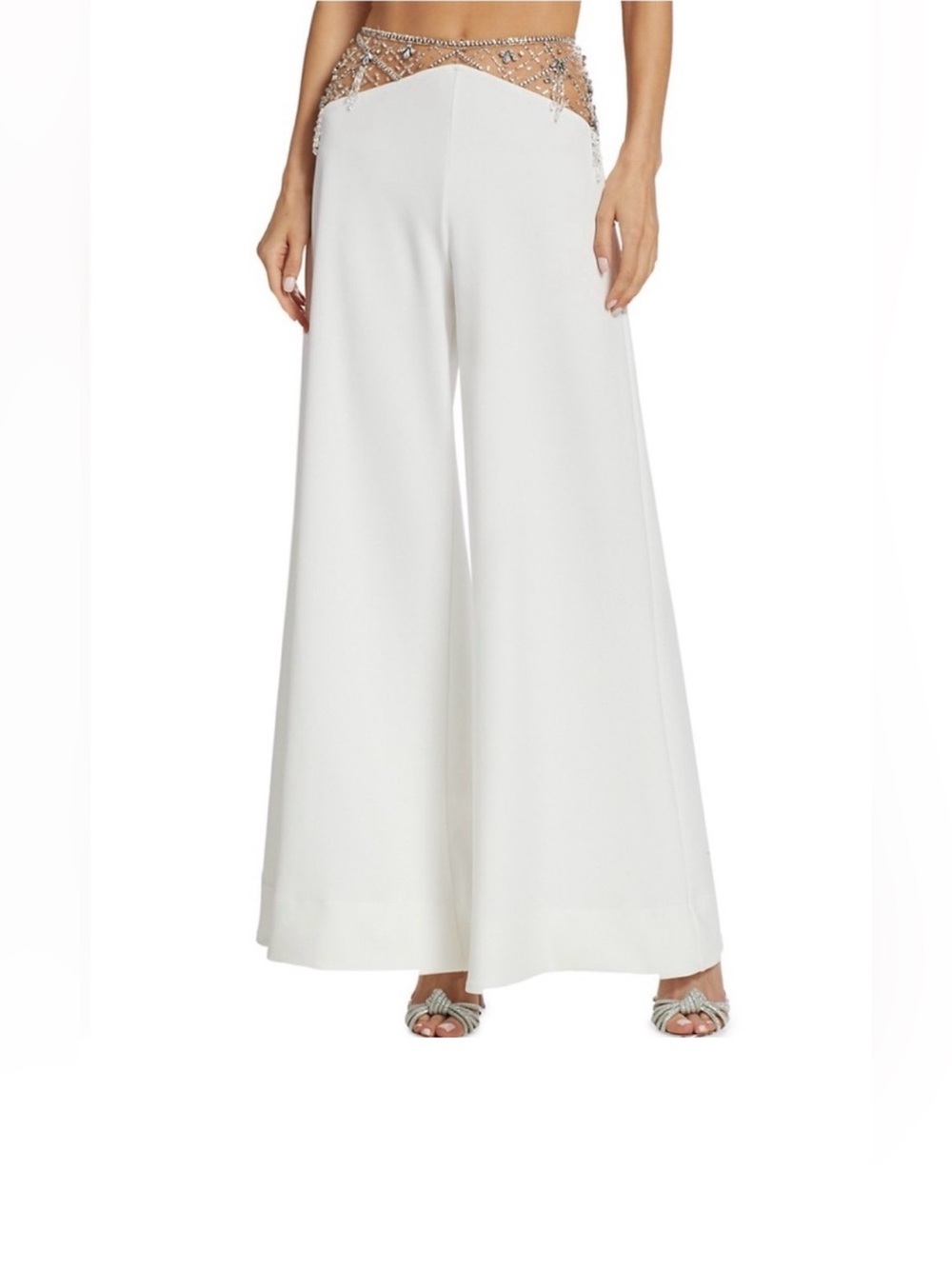 PatBO White Crystal Embellished Wide Leg Pants size 8